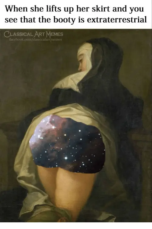 A meme created from the verso of the double-sided “Kneeling nun” (ca 1731) of Martin van Meytens