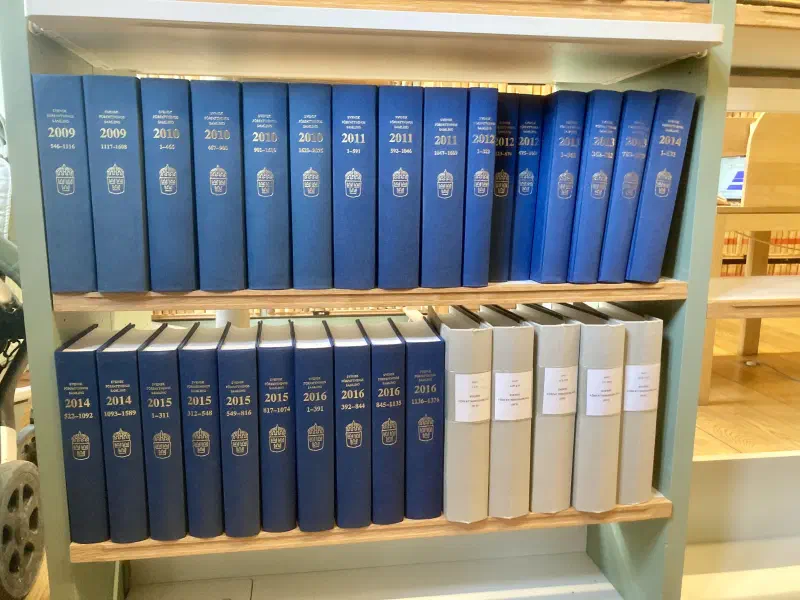 The Swedish Code of Statutes in print at the Riksdag Library