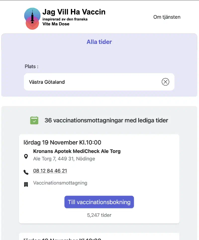 Screenshot of jagvillhavaccin.nu